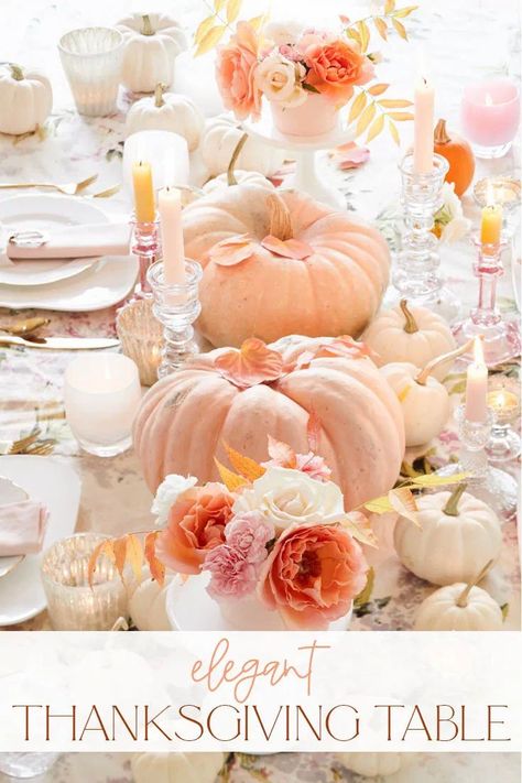 Create a simple yet elegant Thanksgiving table. Add heirloom pink pumpkins as well as white mini-pumpkins. Place lots of inexpensive candles and flowers from your garden on the table. Find out resources and tips for this inexpensive fall table setting. Elegant Thanksgiving Table, Mums In Pumpkins, Thanksgiving Entertaining, Thanksgiving Place Cards, Halloween Front Porch, Fall Table Settings, Entertaining Essentials, Thanksgiving Table Settings, Pink Pumpkins