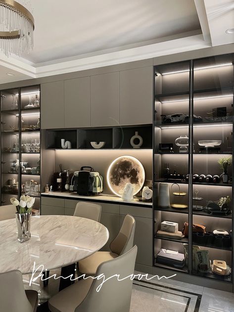 Bar Unit Design Modern, Luxury Crockery Unit Design, Dining Room Cabinet Ideas Modern, Luxury Crockery Unit Design Modern, Cabinet For Crockery, Modern Crockery Unit, Organizing On A Budget, Crockery Unit Design Dining Rooms, Modern Crockery