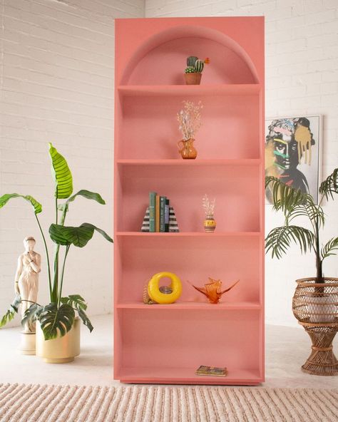 The Latest TikTok Trend: Dopamine Decor and How You Can Jump Onboard Barbie Inspired Decor, Funky Bookshelves, Pink Book Shelf, Colourful Shelves, Pink Shelving, Funky Bookshelf, Colorful Bookcase, Pink Bookcase, Pink Bookshelf