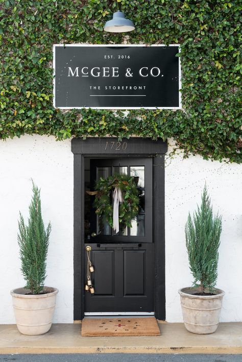 Store Front Plants, Forest Wreath, Timeless Color Palette, Storefront Design, Street Vendors, Salon Suites, Shop Fronts, Mcgee & Co, Front Entrance