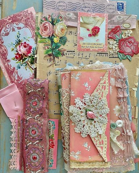 Journal Handmade, Textiles Scrapbook, Decorating Envelopes, Envelope Decoration, Pink Diary, Crafting Aesthetic, Pink Junk Case, Pink Junk Journal, Fabric Ruffles For Junk Journals