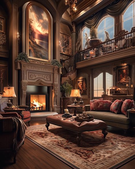 Castle Fireplace Aesthetic, Castle Aesthetic Living Room, Mansion Fireplace, Castle Living Room, English Home Design, Castle Fireplace, Walking Cycle, Cozy Reading Room, Whimsical Living Room