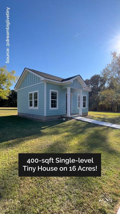 400-sqft Single-Level Tiny House Rental on 16 Acres! 🏡 | bedroom, backyard, house | Would you live in this 400-sqft foundation tiny house with a main-floor bedroom? I love all of the land surrounding this tiny home (16 acres)! This would... | By Dream Big Live Tiny Co. | Facebook 400 Sqft Tiny House, Single Level Tiny House, Single Story Tiny House, Tiny Home Floorplan, Tiny House Rentals, Backyard House, Tiny House Plan, Floor Bedroom, Dyi Projects