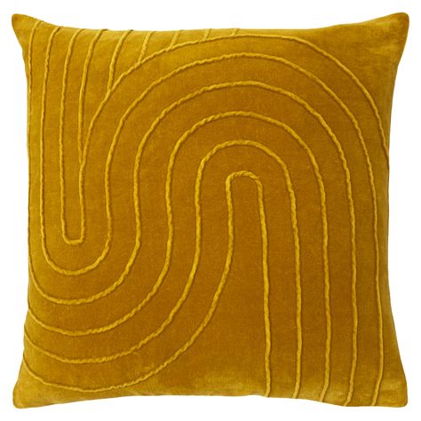 Mangata, meaning "A road-like reflection of the moon on the water", describes the design of this cushion perfectly. Features a linear pleated design in soft, cotton velvet which is available in a variety of beautiful colours. Complete with standard knife edging and hidden zip closure. Made of 100% Cotton. Yellow Cushions Living Room, Mustard Yellow Pillow, Mid Century Modern Mood Board, Olive Green Bedroom, Modern Mood Board, 1970s Wallpaper, Bedroom Office Combo, Moon On The Water, Mustard Cushions