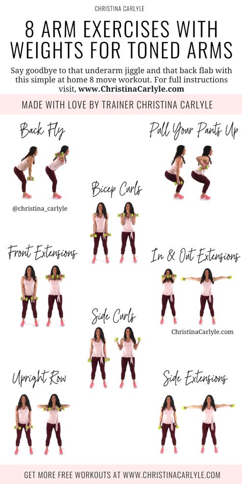 Burn fat and get toned arms fast with these 8 Easy Arm Exercises with Weights for Women. Get your dumbbells and start burning your arm fat https://christinacarlyle.com/arm-exercises-weights/ Exercises With Weights, Arm Exercises With Weights, Christina Carlyle, Arm Exercise, Arm Workout Women, Arm Exercises, Trening Fitness, Toned Arms, Weights For Women