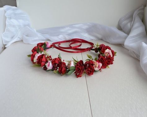 Ready to ship small red roses flower crown flower crown.The lenght of the wreath is about 48 cm(19 inch).The base of the wreath is flexible. It is regulated by a satin ribbon.Will look great for wedding or photoshoot.If you have any questions, you can wright me a convo.More hair flower crowns and combs, you can see at my store.https://www.etsy.com/shop/RybalkoShop?ref=seller-platform-mcnavPlease, note the terms of shipping.Thanks for visiting! Bridesmaid Hairpiece, Maternity Flower Crown, Boho Floral Crown, Red Flower Crown, Bridesmaid Hair Pieces, Pink Flower Crown, Rose Flower Crown, Flower Crown Hairstyle, Blush Wedding Flowers