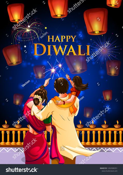 Family burning firecracke on Happy Diwali night celebrating holiday of India. Vector illustration #Ad , #AD, #Happy#Diwali#firecracke#Family Diwali Celebration Drawing, Diwali Family, Diwali Festival Drawing, Diwali Night, Diwali Painting, Diwali Drawing, Family Sketch, Diwali Pictures, Indian Family