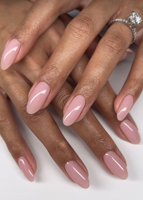 Natural Pink Nails Black Women, Light Pink Nails Dark Skin, Pink Natural Almond Nails, Neutral Pink Gel Nails, Nails Nude Color Design, Nude Nails Dark Skin Tone, Pink Nails On Brown Skin, Hybrid Nails Inspiration, Nude Nails Inspo