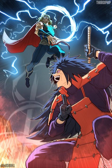 Thor Fanart, Chibi Wallpaper, Cool Anime Backgrounds, Marvel Avengers Funny, Madara Uchiha, Anime Crossover, Anime Character Drawing, Cool Animations, Fun Comics