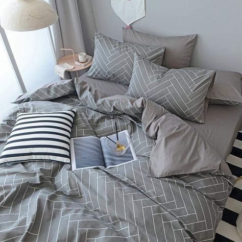 Geometric Bedding, Stripe Bedding, Geometric Duvet Cover, Black Bed Linen, Modern Duvet Covers, Hotel Collection Bedding, Duvet Cover Queen, Latest Living Room Designs, Grey Linen Bedding