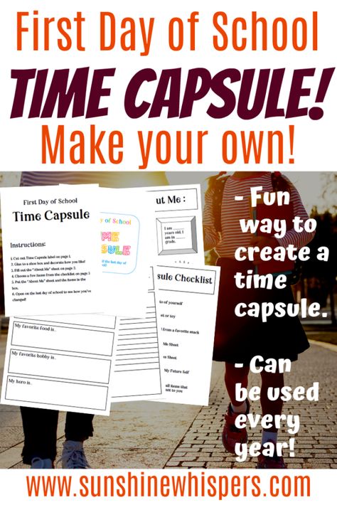 Make your very own first day of school time capsule! It is a fun way to keep track of how your kids change over the course of the year. Use the FREE printable to write what the children say. It is so much fun to look at at the end of the year to see what has changed! The best part, you can use these printables each year and do this every school year you want. #school #backtoschool #timecapsule #famiilyfun #familyactivities #freeprintable School Time Capsule, Minion Crafts, Credit Card Statement, Comprehension Worksheets, School Tips, Kid Activities, Beginning Of School, Activity Days, School Time