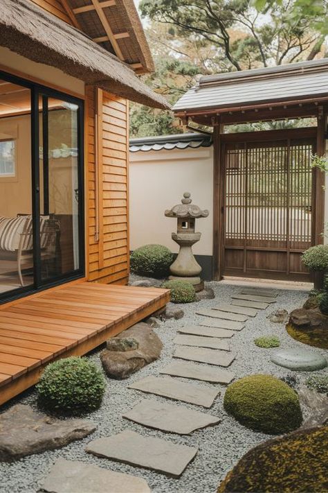 15 Japanese Garden Tiny House Ideas Zen Garden Small Spaces, Japanese Zen House, Small House Japan, Zen Courtyard, Small Japanese Garden Ideas, Mini Japanese Garden, Japanese Tiny House, Japanese Courtyard Garden, Japanese Backyard