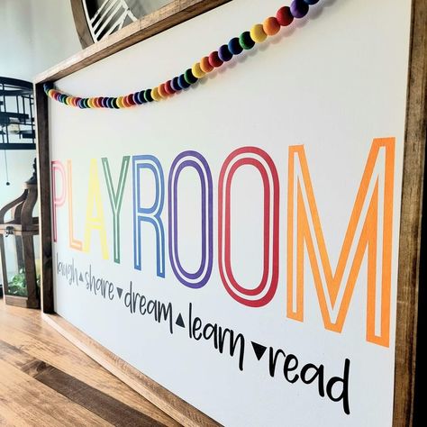 Kids Playroom Wall Decor, Farmhouse Playroom, Playroom Signs, Toddler Playroom, Playroom Wall Decor, Chalkboard Background, Playroom Design, Boho Minimalist, Farmhouse Boho