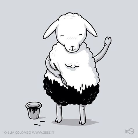 Don't Try To Be Good, Just Try To Be Different! Sheep, Black And White, White, Black