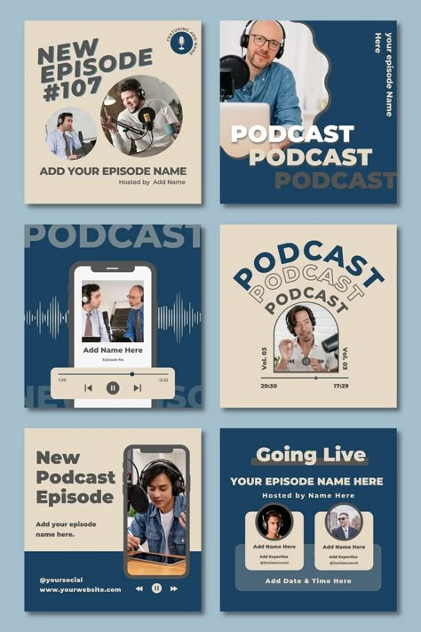 Find 250+ unique podcast Instagram templates to help you promote your podcast on social media. All templates are designed for Canva and include branded graphics, images, and #Podcast_Instagram_Post #Podcast_Instagram #Carousel_Posts #Pack_Instagram Podcast Instagram Post, Podcast Instagram, Instagram Branding Design, Instagram Square, Desain Buklet, Canvas Learning, Instagram Template Design, Social Media Design Inspiration, Story Templates