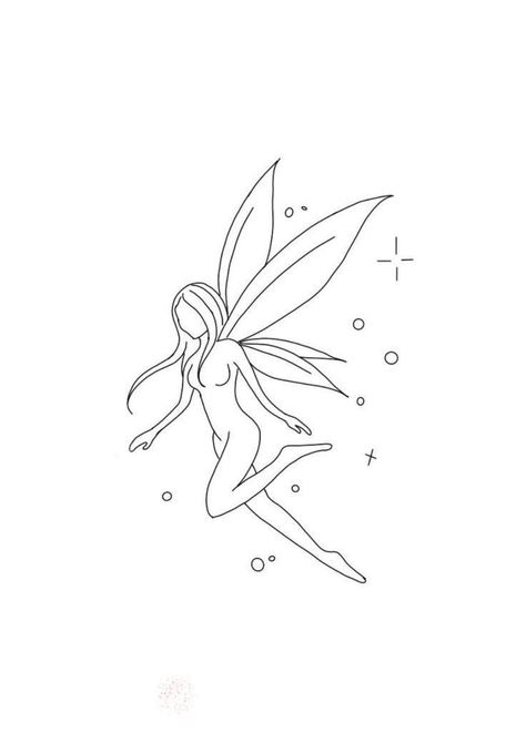 Dainty Fairy Tattoo Outline, Fairy Line Art Tattoo, Social Butterfly Tattoo, Fairy Line Tattoo, Tiny Fairy Tattoo Simple, Fairy Fine Line Tattoo, Fairy Minimalist Tattoo, Fairy Line Drawing, Tiny Fairy Tattoo