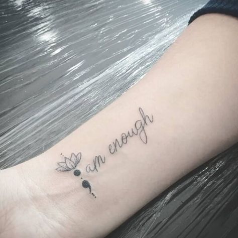 Idea by Mimi on Tattoos in 2020 | Meaningful wrist tattoos ... #tattooideas #wristtattoos Ava Tattoo, I Am Enough Tattoo, Tattoos For Women On Thigh, Enough Tattoo, Meaningful Wrist Tattoos, Lipstick Tattoos, Tattoos Meaningful, Tatoo Inspiration, Aquarius Tattoo