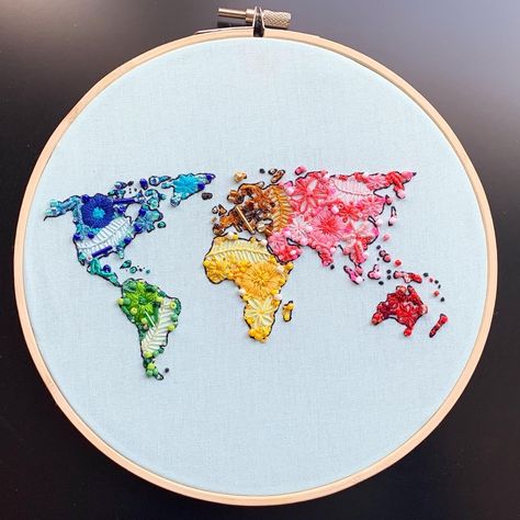 Bridgerton Embroidery, World Map Embroidery, Embroidery Map, Cartography Art, Pretty Embroidery, Sewing Design, Hand Embroidery Art, Embroidery Craft, Diy Knitting