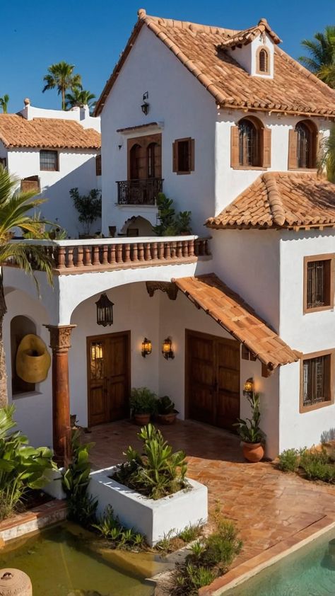 Mexico City House Exterior, Mexican Pueblo House, Mexican Exterior Houses, Hacienda Style Homes Exterior, Hacienda Style Homes Mexican Exterior, Mexican Architecture Traditional, Hacienda Style Homes Interiors, Traditional Mexican House, Mexican House Exterior