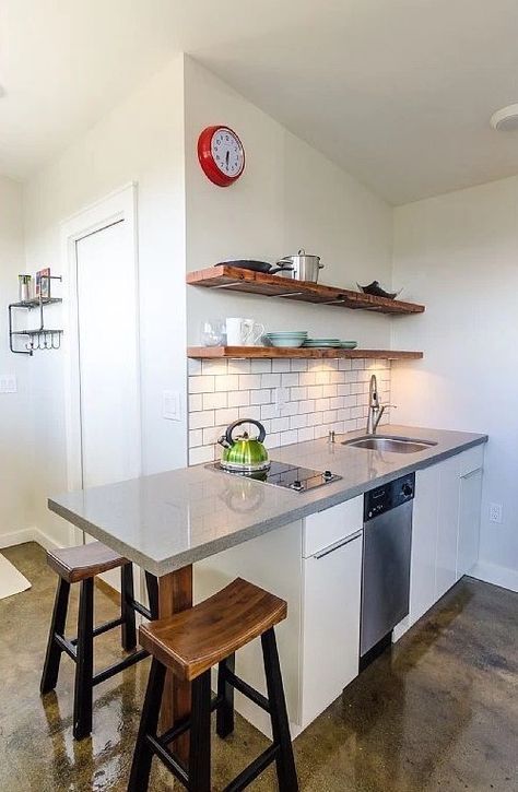 250 sq ft Vancouver Tiny House for sale 004 Tiny House Kitchen Storage, Studio Apartment Kitchen, Apartment Kitchen Organization, Apartemen Studio, Basement Suite, Tiny Kitchens, Laminate Counter, Small Apartment Kitchen, Kabinet Dapur