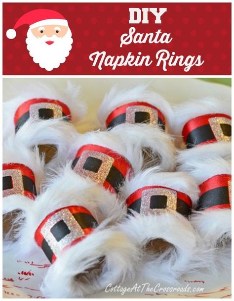 DIY Santa Napkin Rings | Cottage at the Crossroads Santa Belt, Santa Belts, Christmas Santas, Diy Santa, Christmas Dinner Table, Tablescape Ideas, Christmas Napkins, Xmas Ideas, Christmas Table Decorations