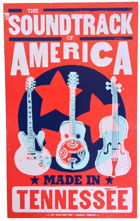 Hatch Show Print Poster, Country Music Poster Design, White And Blue Poster, Americana Poster, Country Music Poster, Nashville Design, Wood Type Poster, Hatch Print, Hatch Show Print