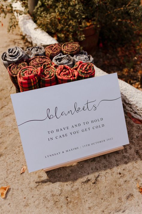 Scottish Wedding Colour Schemes, Wedding Guest Blankets, Autumn Wedding Scotland, Scottish Wedding Reception, Scottish Decorating Ideas, Rustic Scottish Wedding, Scottish Beach Wedding, Woodsy Wedding Favors, Highland Wedding Scotland