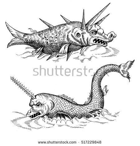 Old Map Sea Monster Stock Images, Royalty-Free Images & Vectors ... Map Sea Monster, Sea Monsters Drawing, Weird Sea Creatures, Sea Map, Monster Photos, Medieval Artwork, Monster Drawing, Vintage Sea, Sea Monster