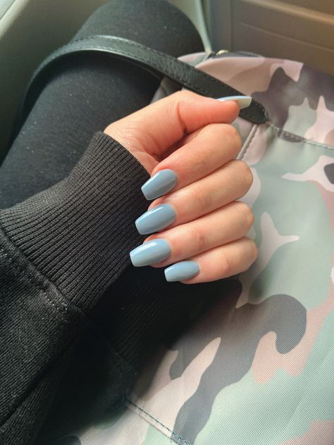 Nails Acrylic Square Blue, Grey Blue Acrylic Nails, Plain Color Nails Acrylic, Grey Blue Gel Nails, Dark Blue Sns Nails, Light Blue Green Nails Acrylic, One Colour Acrylic Nails, Gray Blue Nails Acrylic, Bluish Grey Nails Acrylic