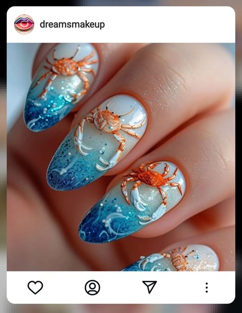 Crab Nails, Fish Nails, Color For Nails, Manicures Designs, Manicure Pedicure, French Manicure, Manicure And Pedicure, Crab, Acrylic Nails