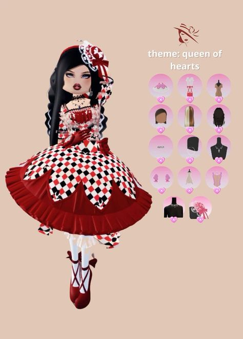 Dress To Impress Roblox Game Outfits Theme Queen Of Hearts, Dti Outfit Ideas Theme Queen Of Hearts, Dti Roblox Queen Of Hearts Theme, Dress To Impress Outfits Queen Of Hearts, Dress To Impress Theme Queen Of Hearts, Queen Of Hearts Dti Outfit, Queen Of Hearts Outfit Dress To Impress, Dress To Impress Theme Carnival, Dress To Impress Carnival Theme