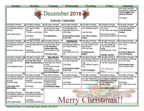 December Senior Living Activities, Assisted Living Activities, Senior Center Activities, Senior Living Activities, Activity Calendar, Nursing Home Activities, December Activities, November Calendar, Elderly Activities