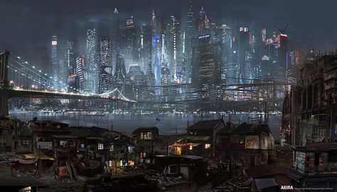 It looks like a Neo-New York City Rodolfo Damaggio, Akira Film, Ville Cyberpunk, Art Cyberpunk, Cyberpunk Rpg, Sci Fi City, Cyberpunk City, Arte Cyberpunk, Futuristic City