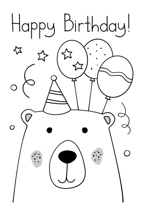 Bear Coloring Page, Happy Birthday Doodles, Happy Birthday Bear, Happy Birthday Font, Happy Birthday Drawings, Happy Birthday Coloring Pages, Birthday Doodle, Birthday Bear, Birthday Coloring Pages