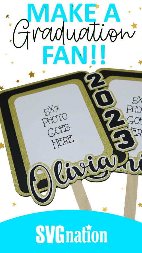 How to Make a Graduation Fan with Cricut - Free Fan Template! Cricut Graduation Announcements Diy, Graduation Party Cricut Ideas, Graduation Fans With Picture Diy, Circuit Graduation Projects, Graduation Cricut Projects, Cricut Graduation Decorations, How To Make A Fan, Graduation Diy Ideas, Graduation Cricut Ideas