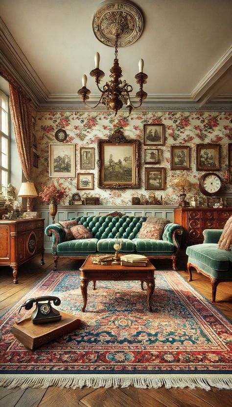 1900 Decor Interiors, 1700s Living Room, Big Art Work Living Room, New Orleans Interior Design Living Room, Rustic Victorian Living Room, Victorian Living Room With Tv, Modern Victorian Living Room Ideas, Eclectic Victorian Decor Living Room, 40s Living Room