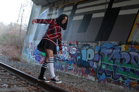 Train Track Photoshoot Aesthetic, Train Tracks Photoshoot, Dystopian Photoshoot, Carrie Photoshoot, Train Tracks Aesthetic, Train Track Photoshoot, Alternate Aesthetic, 90s Lifestyle, Track Photoshoot