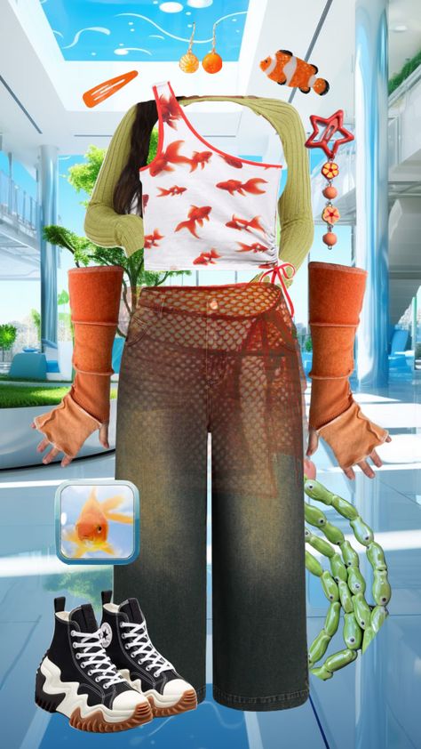 outfit idea.....mayhe i shall bring it to fruition...? #outfit #fruitigeraero #goldfish #autismcore Bring It, Outfit Idea, Goldfish, Bring It On, Design