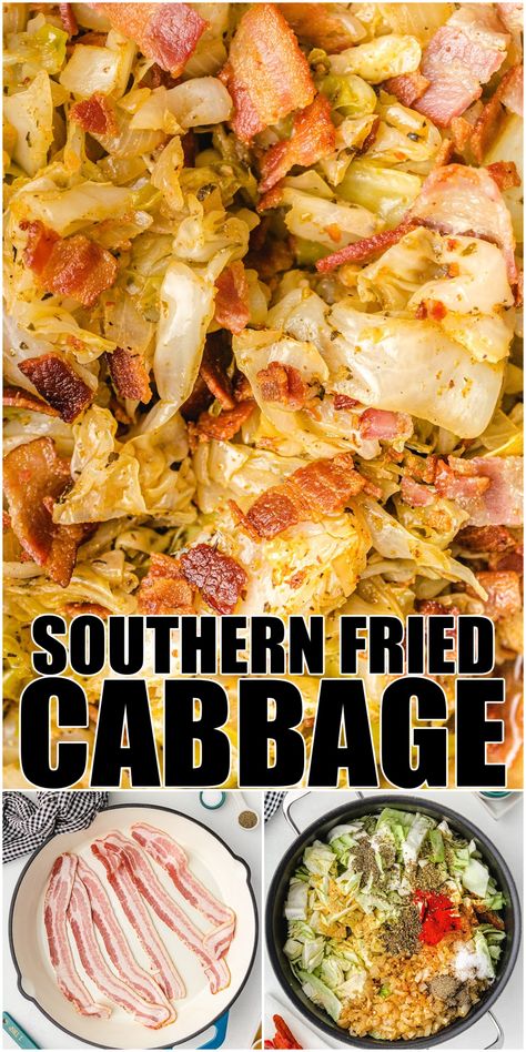 This Southern-fried cabbage recipe is a simple, savory, and smoky side dish that tastes great, takes no time to make, and is full of flavor! Fried Cabbage With Bacon, Cabbage Recipes Southern, Fried Cabbage With Sausage, Cabbage With Bacon, Fried Cabbage Recipes, Southern Fried Cabbage, Bacon Fried Cabbage, Cabbage And Sausage, Cabbage Recipe