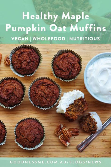 These pumpkin muffins are sure to hit the spot. They are full of good ingredients like flaxseed, pecans, and refined sugar free chocolate! The muffins pair nicely with a big ole' cup of tea, coffee or slather on some coconut yoghurt. Pumpkin Oat Muffins, Flax Seed Muffins, Flax Muffins, Pumpkin Oats, Coconut Yoghurt, Maple Pumpkin, Berry Breakfast, Oat Muffins, Curry Chicken Recipes