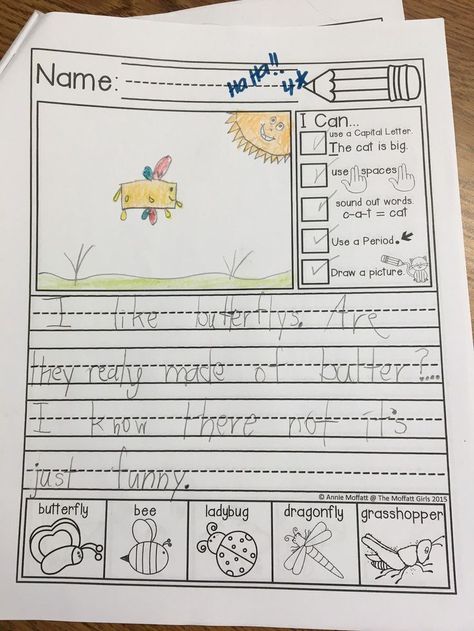 A Teeny Tiny Teacher - Fun Frunday - Writing journal entry in the first grade Journal Entry Ideas, Kindergarten Journals, Teaching Kids To Write, Writing Kindergarten, Kindergarten Writing Prompts, Writing Station, 1st Grade Writing, Entry Ideas, First Grade Writing