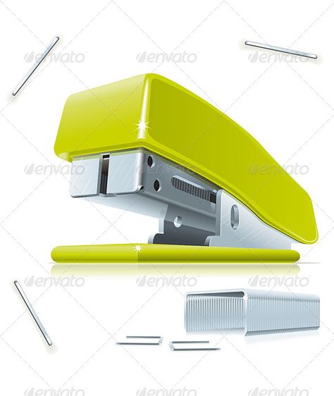 Stapler and Staples  #GraphicRiver         Illustration of little green stapler with staples on the table     Created: 10July13 GraphicsFilesIncluded: JPGImage #VectorEPS #AIIllustrator Layered: No MinimumAdobeCSVersion: CS Tags: chrome #decor #green #icon #illustration #inpaper #metal #office #onthesurface #onthetable #set #sew #shining #small #stapler #staples #stationery #vector #work Stapler Illustration, Chrome Decor, Worms Eye View, Vector Graphics Design, Office Supply Organization, Business Banner, Print Fonts, 3d Icons, Graphic Designs