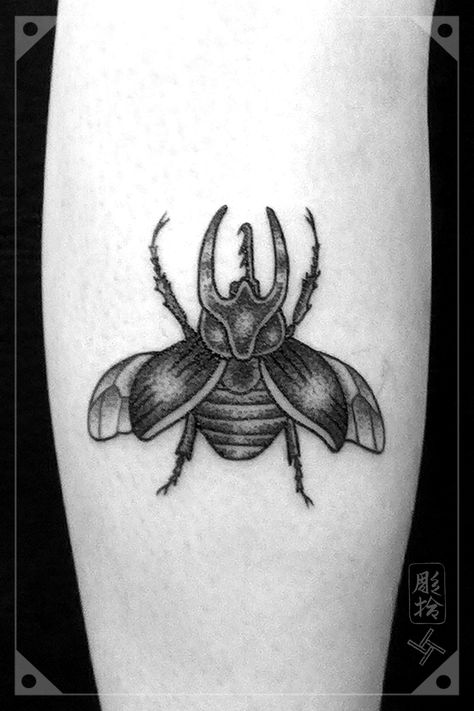 Insect Rhinoceros Tattoo Dotwork Blackwork Beetle Tattoo Meaning, Rhinoceros Beetle Tattoo, Rhino Beetle Tattoo, Rhinoceros Tattoo, Beetle Tattoos, Rhinoceros Beetle, Rhino Beetle, Beetle Tattoo, Tato Dengan Makna