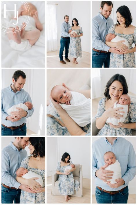 As a photographer for families, I’ve had the pleasure of documenting so many moments and seasons of life for parents and their little ones. One of my favorite session types is creating timeless newborn photos for parents to treasure. And to me, nothing says timeless newborn photography for families of little boys like a blue and white aesthetic. Hello Jude Photography is a North Georgia Newborn Full-Service Photographer specializing in luxury family, maternity, newborn, and baby photography Father Son Matching Outfits, Blue And White Aesthetic, Simple Newborn Photos, Family Photos With Baby, Newborn Photography Boy, Newborn Family Photos, Newborn Studio, Newborn Shoot, Seasons Of Life