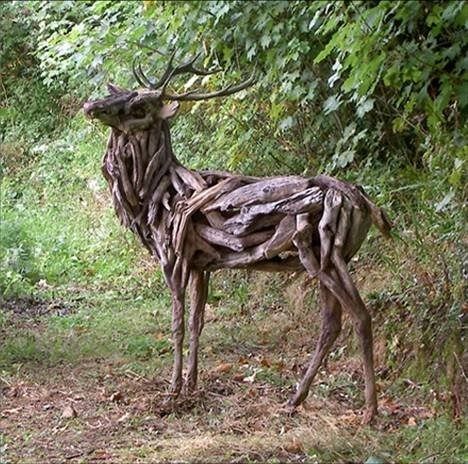 trellis made from tree branches | tree-branch-sculpture (15) Garden Owl, Driftwood Sculpture, Horse Sculpture, Wow Art, Wooden Sculpture, Driftwood Art, Arte Animal, Tree Branch, Land Art