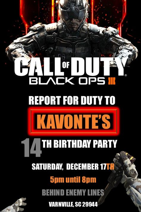 Call Of Duty Black Ops 3 Theme Party Invitation Call Of Duty Birthday Party Invitations, Call Of Duty Invitation Template, Call Of Duty Birthday Invitations, Call Of Duty Theme Party, Birthday Party Images, Filo Memes, Avengers Party, Printable Invitation Templates, Free Invitation Templates