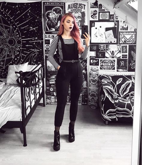 Looking for the perfect black overalls? We got you 🖤 Tap to shop the Push It Overalls 🖤 @nickysatanabis #blackmilkclothing #blackmilk #bmpushitoveralls Casual Goth, Overalls Outfit, The Push, Black Overalls, Push It, Black Milk Clothing, Punk Outfits, Goth Outfits, Edgy Outfits