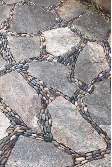 Crazy Pathing Pathways, Stone Garden Design, Pebble Landscaping, Mosaic Walkway, Rock Path, Stone Garden Paths, Garden Pavers, Backyard Walkway, Walkway Landscaping