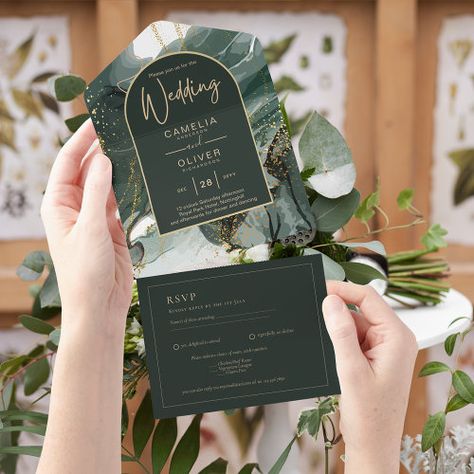 Emerald Green Wedding Invitations Budget and Premium From Zazzle Print or Digital Emerald Green Wedding Invitations, Emerald Green Gold Wedding, Green Gold Weddings, Wedding Invitation Trends, Trending 2024, Emerald Green Weddings, Budget Wedding Invitations, Gold Wedding Theme, Marble Wedding