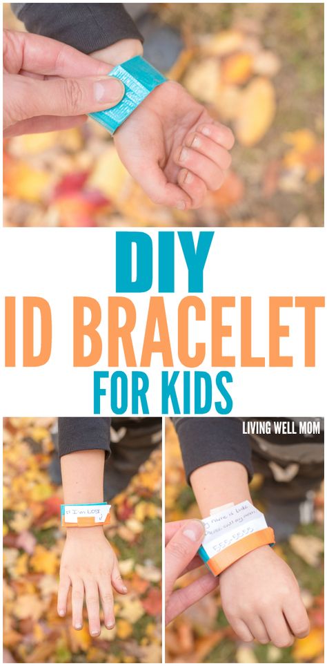 DIY ID Bracelet for Kids - How to make a simple ID bracelet for kids in less than 5 minutes. Perfect for busy places with small kids or as a reminder of allergies, you can include your choice of information. Kids Safety Bracelet, Diy Id, Allergy Bracelet, Upcycle Kids, Bracelet For Kids, Diy Kids Games, Family Ideas, Small Kids, Kids Bracelets